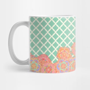 Floral Doodle on Mint Moroccan Lattice Mug